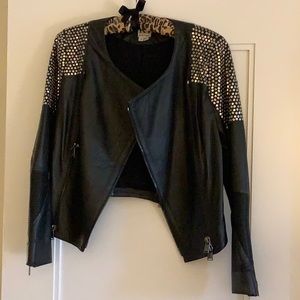 Haute Hippie studded black leather motorcycle jacket